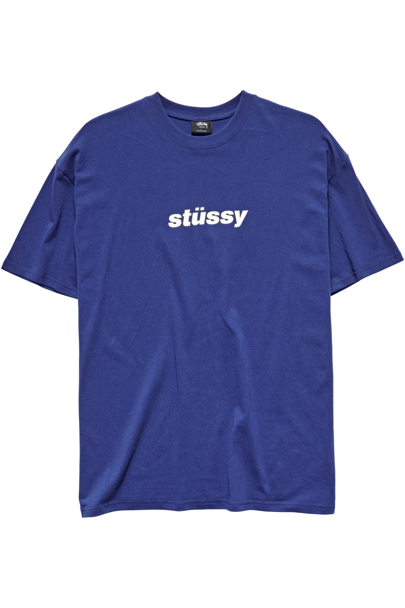 Navy Men\'s Stussy Italic College SS T Shirts | AU0000227