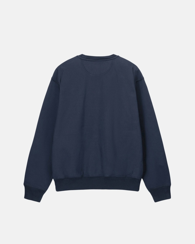 Navy Men's Stussy Overdyed Stock Logo Crew Hoodies | AU0000051