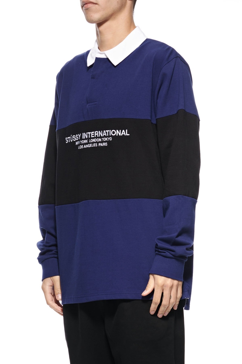 Navy Men's Stussy Panel LS Rugby Sweatshirts | AU0000949