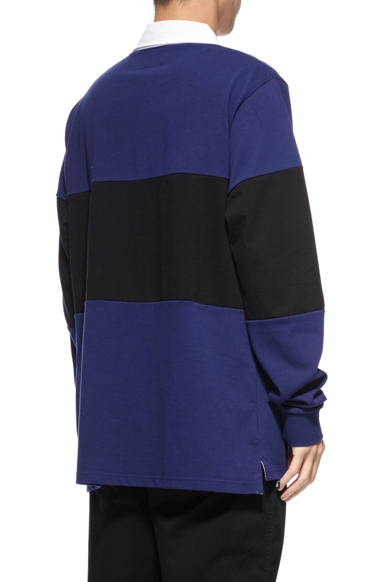 Navy Men's Stussy Panel LS Rugby Sweatshirts | AU0000949