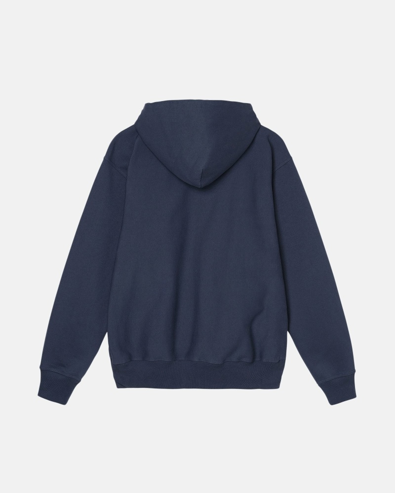 Navy Men's Stussy Stock Logo Zip Hoodies | AU0000082