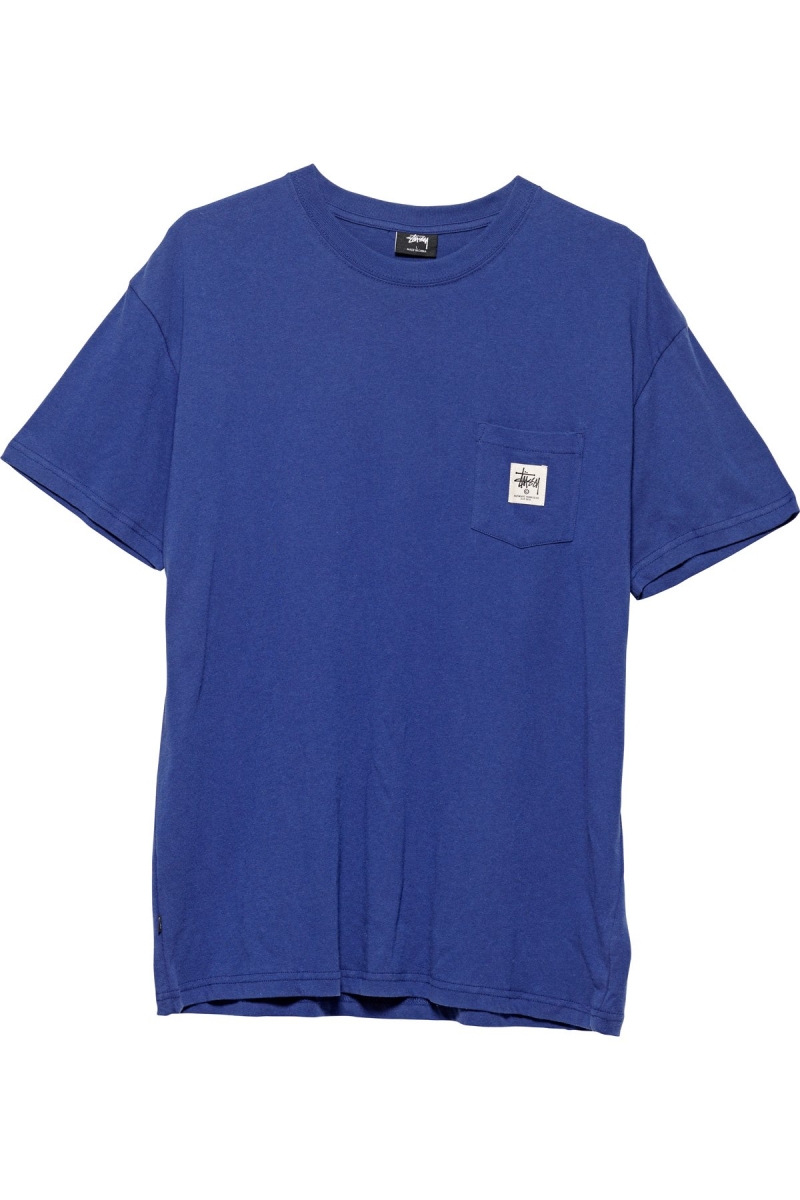 Navy Men\'s Stussy Work Label Pocket T Shirts | AU0000285