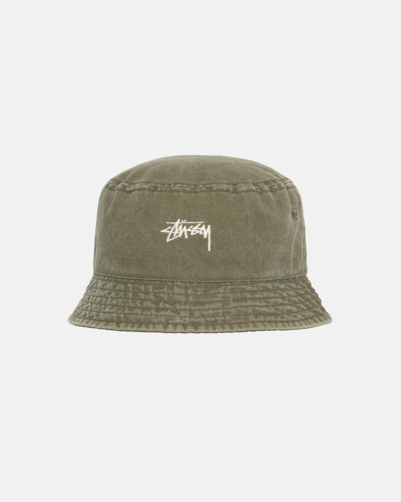 Olive Men\'s Stussy Washed Stock Bucket Hats | AU0000509