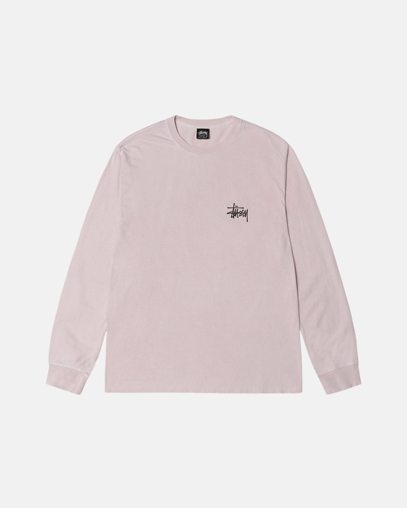 Pink Men's Stussy Basic Pigment Dyed Ls T Shirts | AU0000104