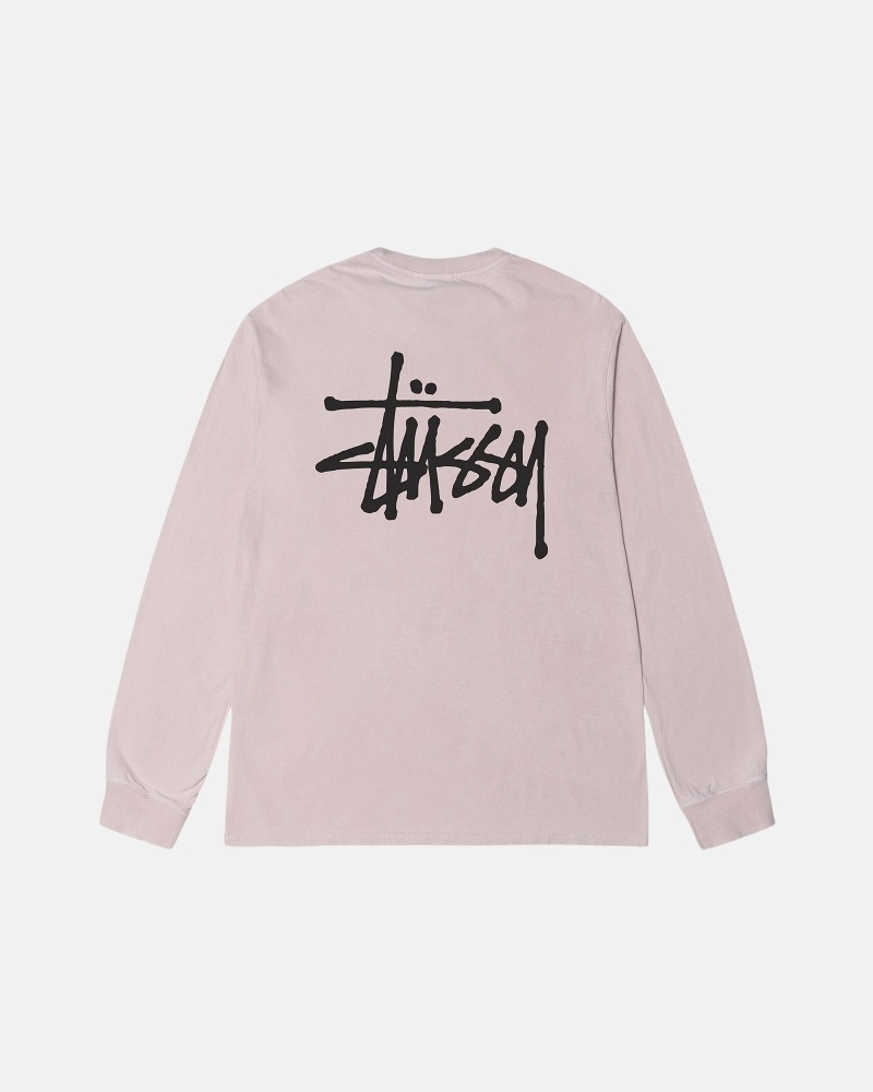 Pink Men\'s Stussy Basic Pigment Dyed Ls T Shirts | AU0000104