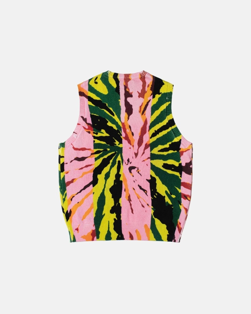 Pink Men's Stussy Printed Vest Knit Sweater | AU0000536