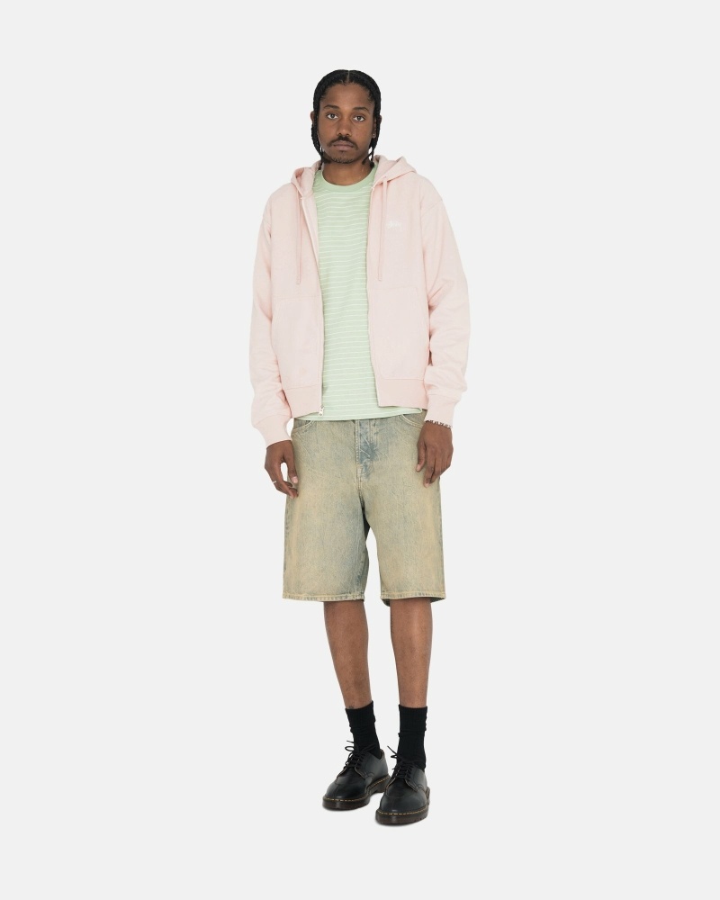 Pink Men's Stussy Stock Logo Zip Hoodies | AU0000083