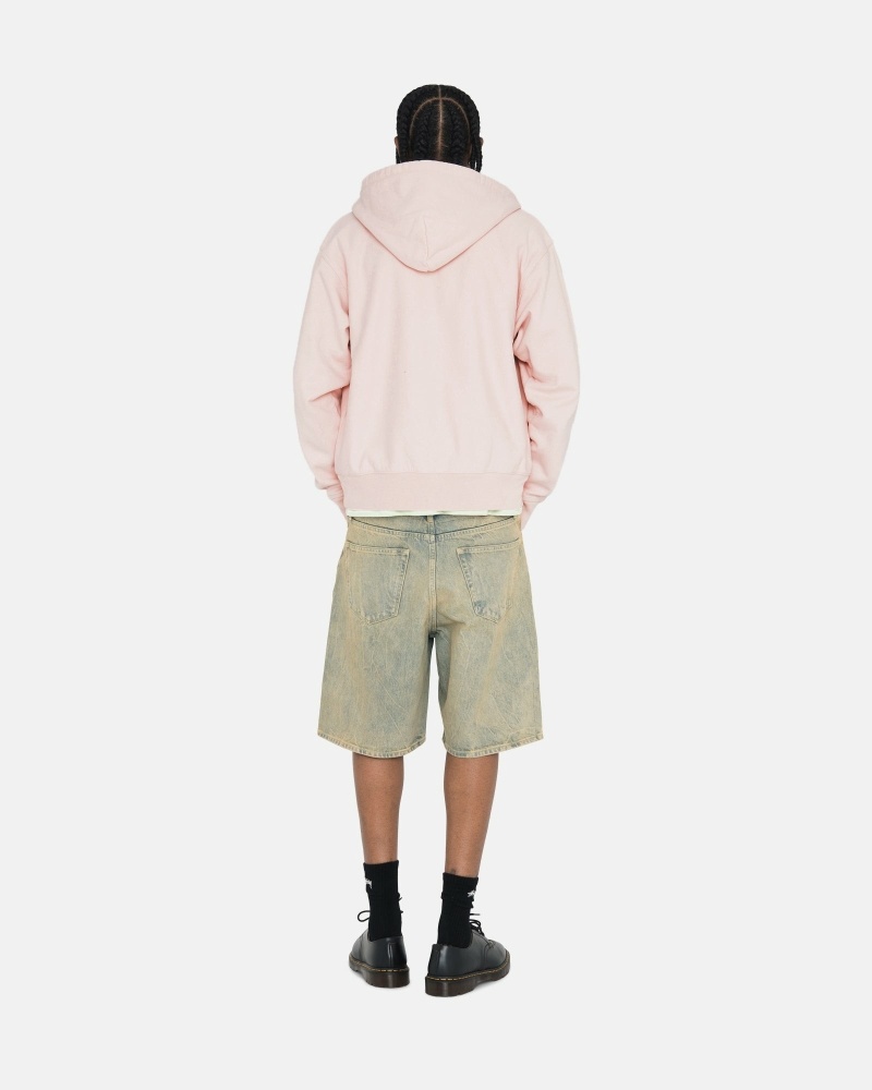 Pink Men's Stussy Stock Logo Zip Hoodies | AU0000083