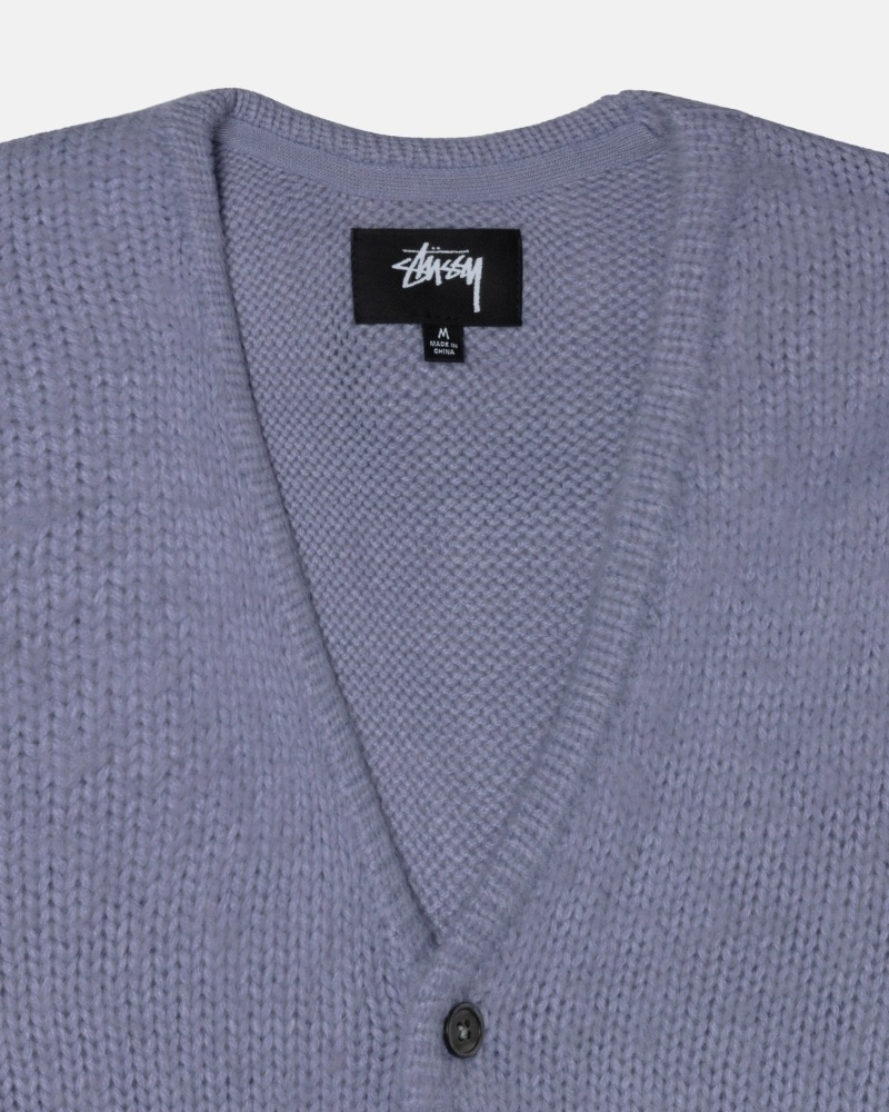 Purple Men's Stussy Brushed Cardigan Knit Sweater | AU0000530