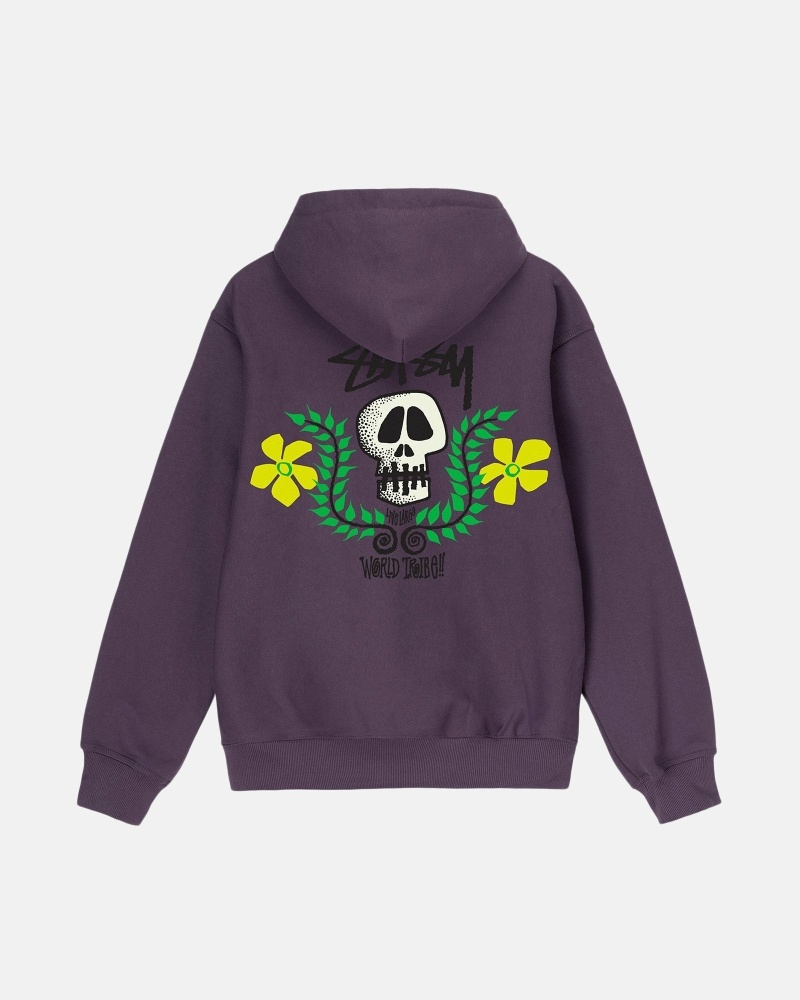 Purple Men's Stussy Skull Crest Zip Hoodies | AU0000067