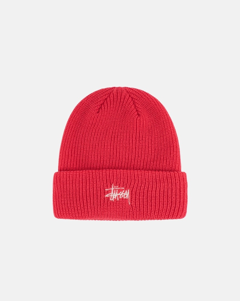 Red Men\'s Stussy Basic Cuff Beanie | AU0000380