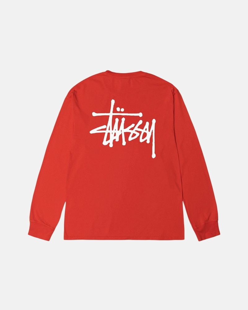 Red Men\'s Stussy Basic Pigment Dyed Ls T Shirts | AU0000103