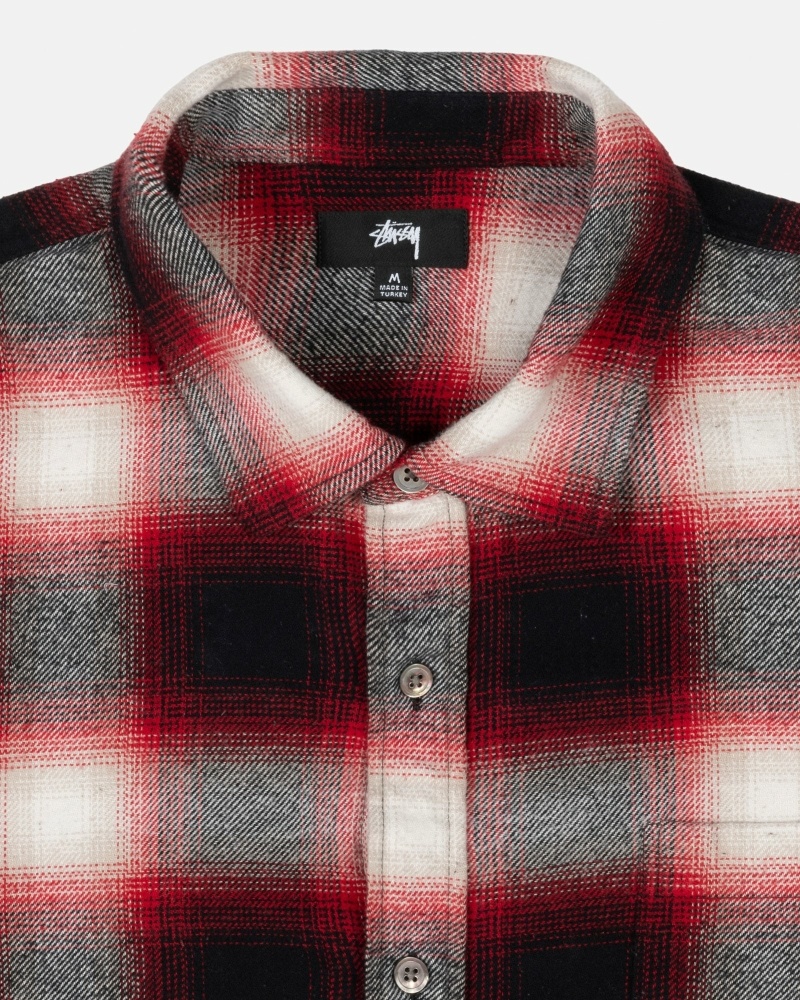 Red Men's Stussy Bay Plaid Shirts | AU0000296