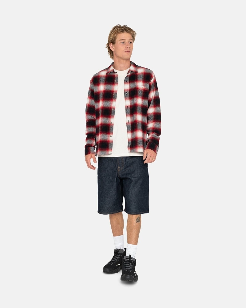 Red Men's Stussy Bay Plaid Shirts | AU0000296