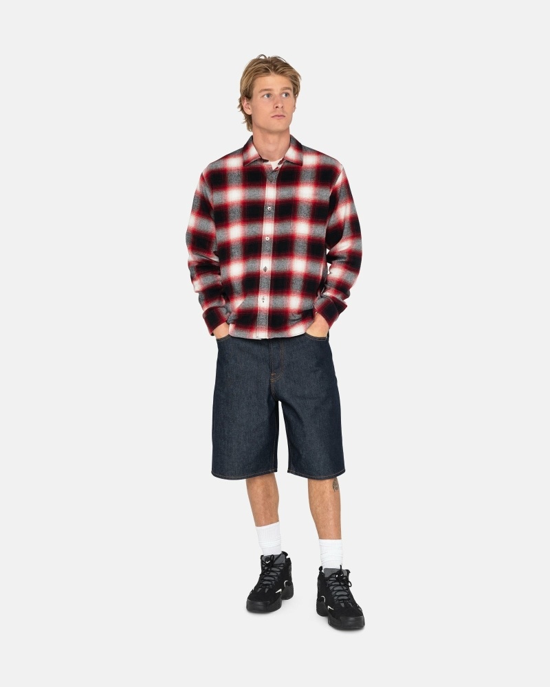 Red Men's Stussy Bay Plaid Shirts | AU0000296