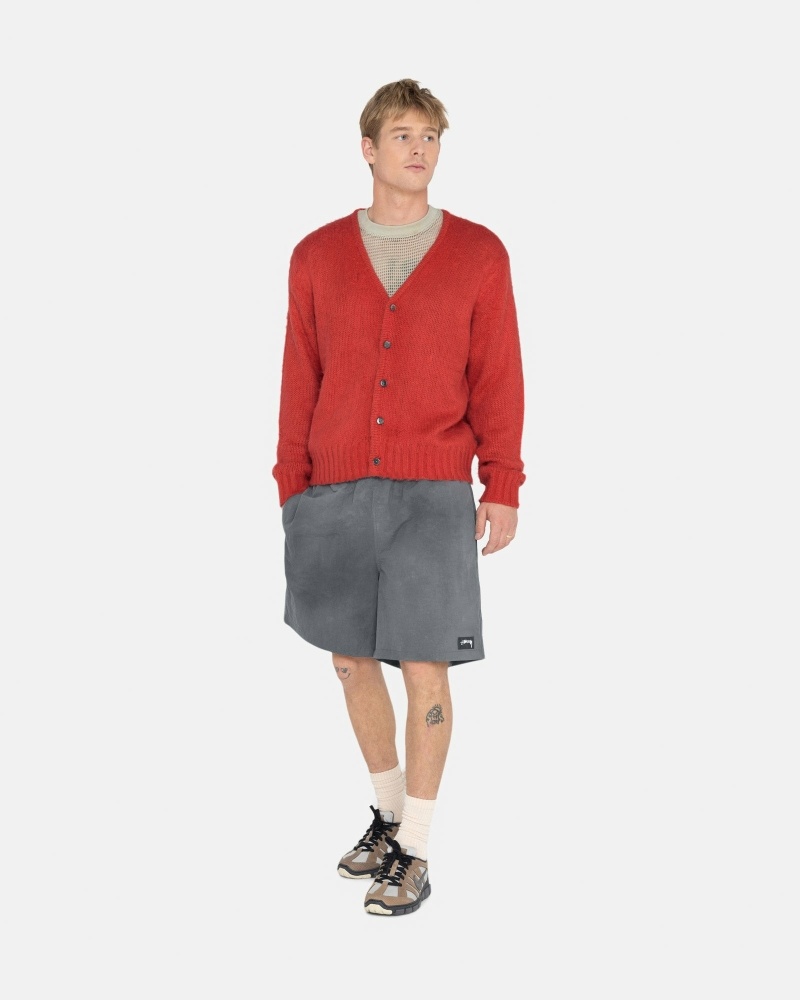 Red Men's Stussy Brushed Cardigan Knit Sweater | AU0000529