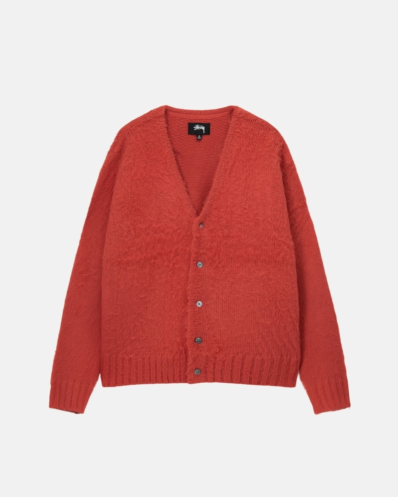 Red Men\'s Stussy Brushed Cardigan Knit Sweater | AU0000529