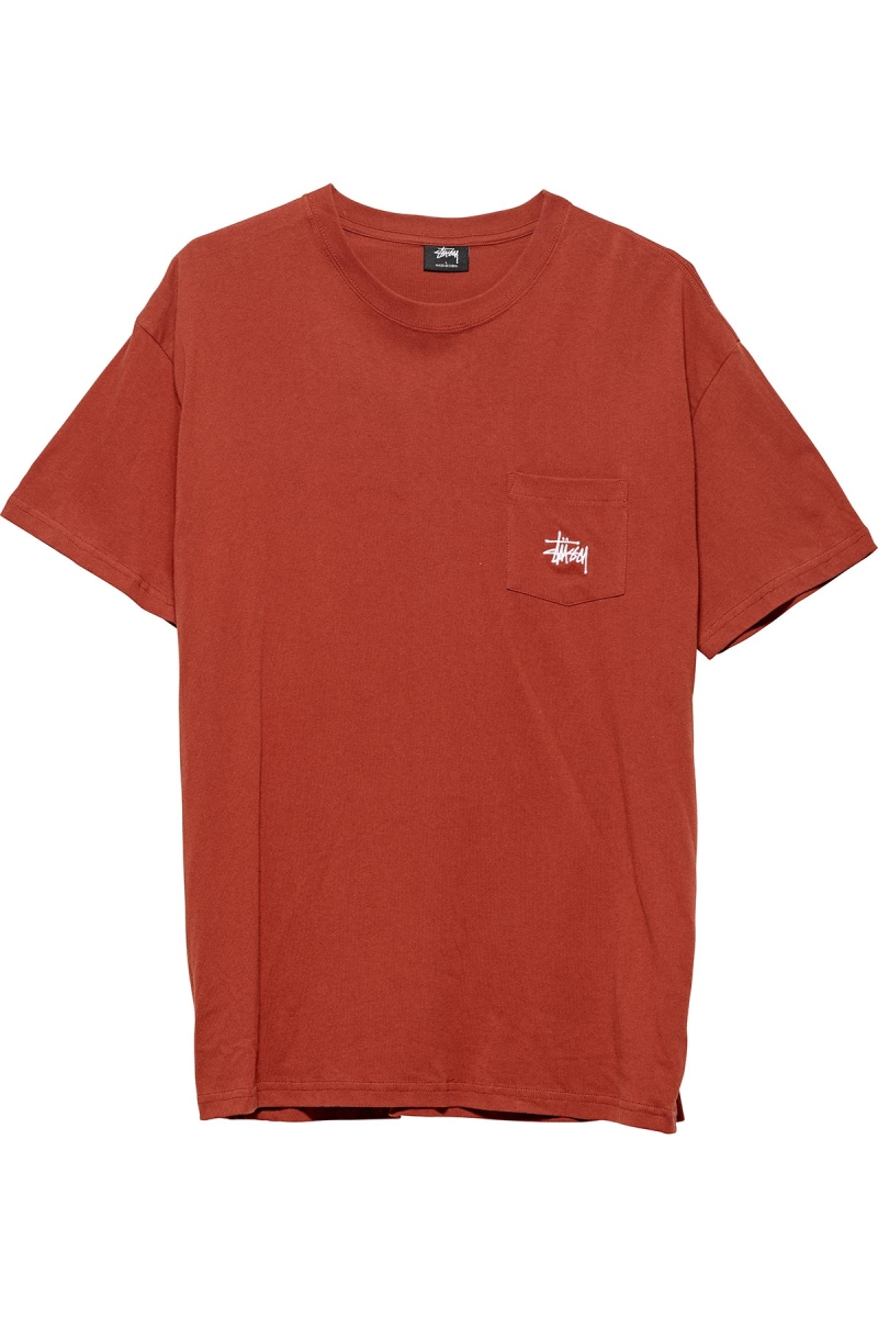 Red Men\'s Stussy Graffiti Pocket T Shirts | AU0000183