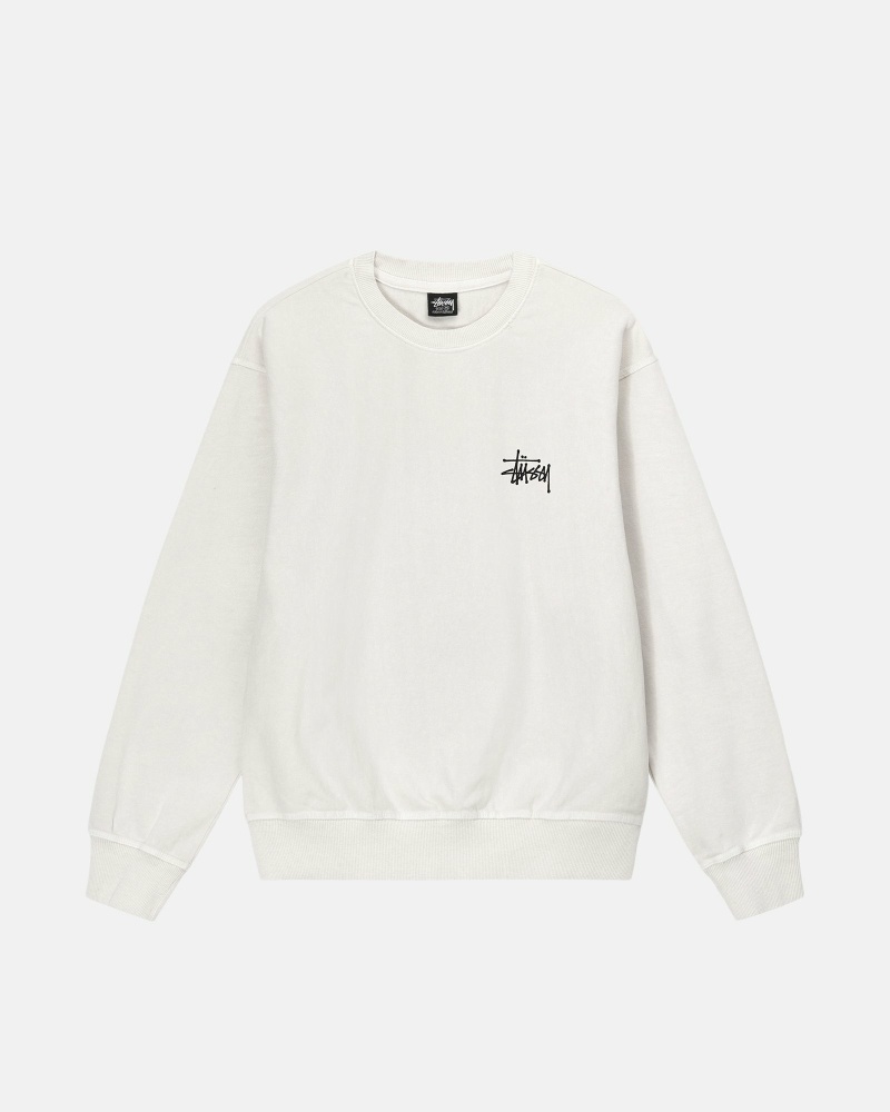 White Men's Stussy Basic Pigment Dyed Crew Hoodies | AU0000002