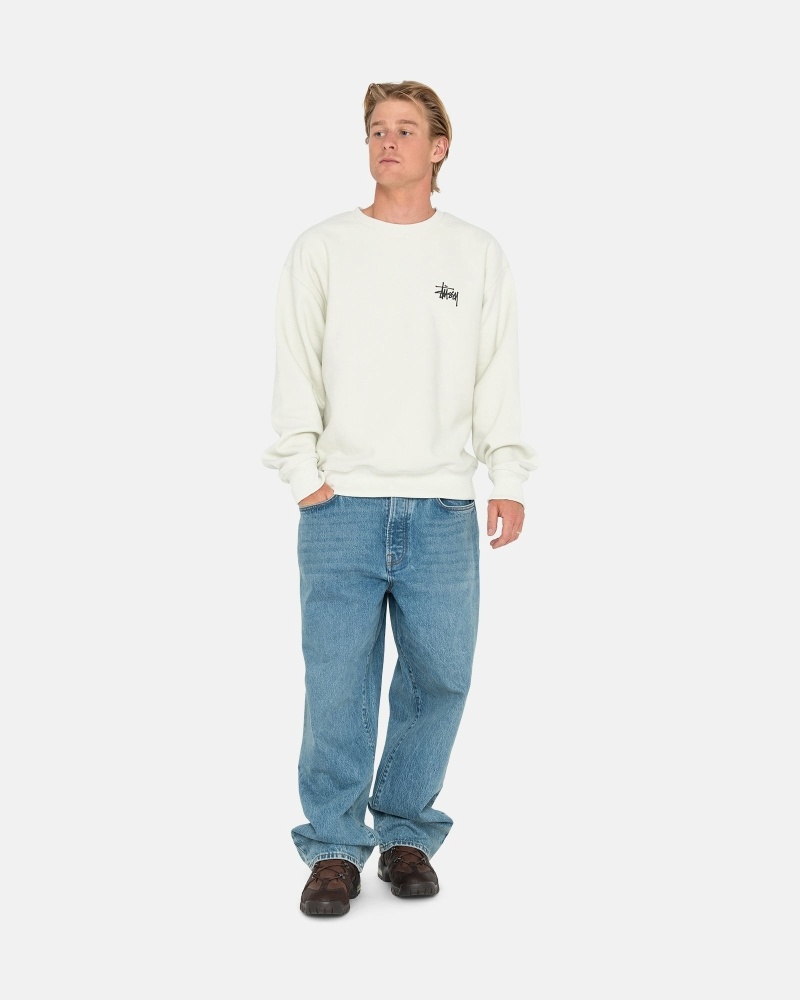 White Men's Stussy Basic Pigment Dyed Crew Hoodies | AU0000002