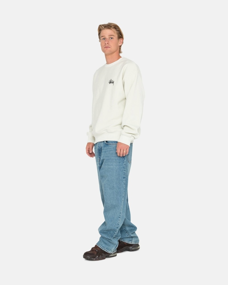 White Men's Stussy Basic Pigment Dyed Crew Hoodies | AU0000002