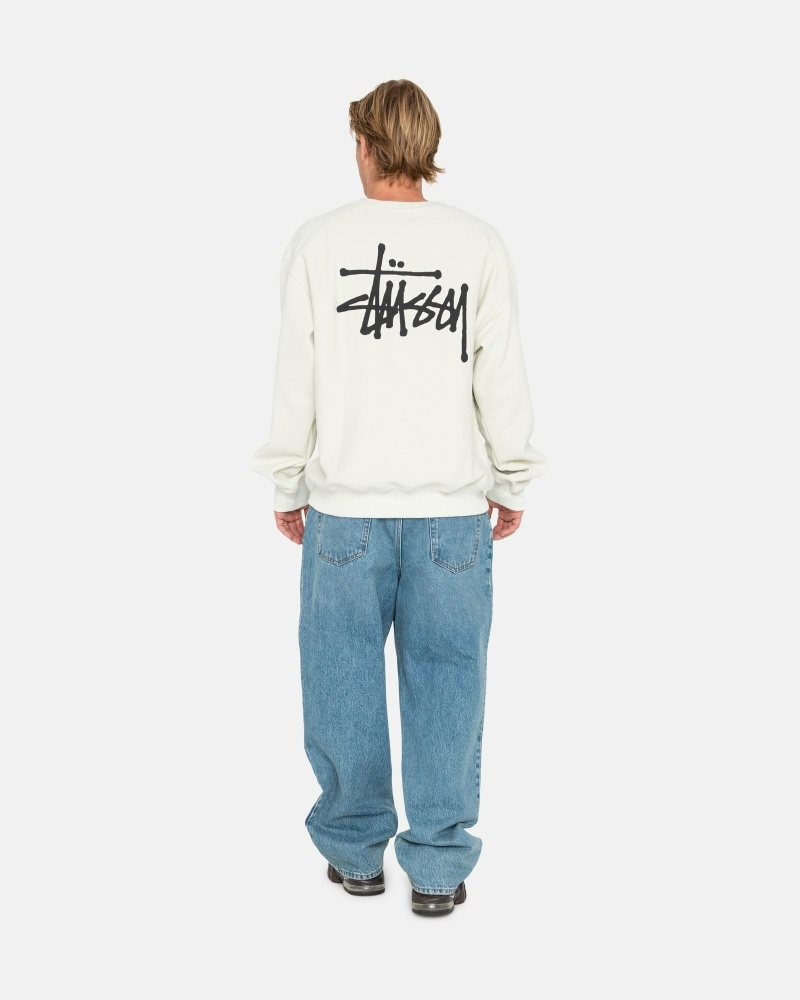 White Men's Stussy Basic Pigment Dyed Crew Hoodies | AU0000002