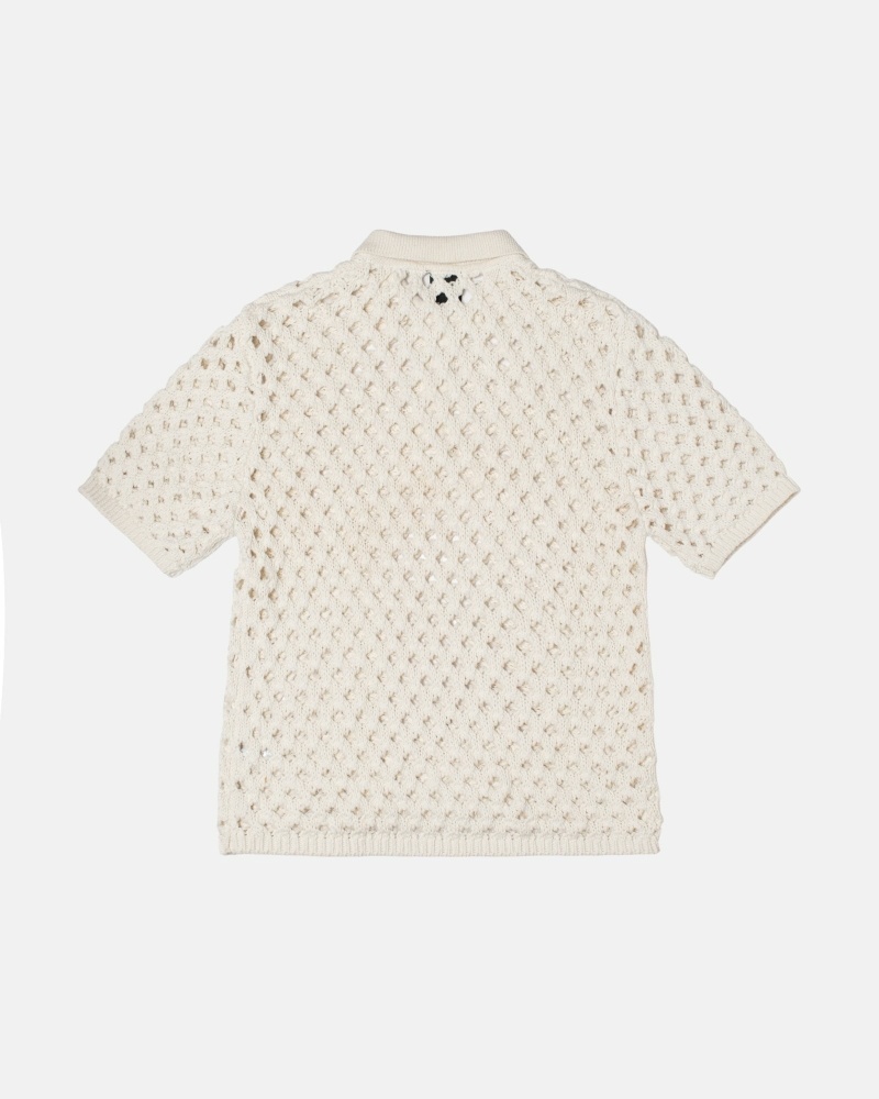 White Men's Stussy Big Mesh Polo Sweaters | AU0000817