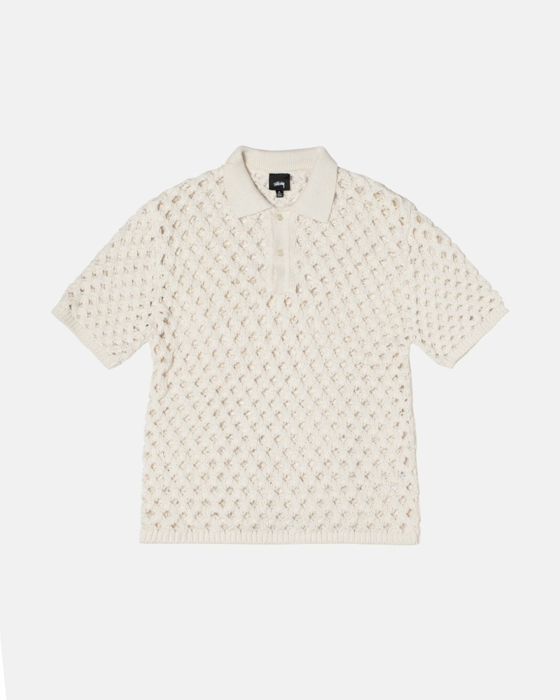 White Men\'s Stussy Big Mesh Polo Sweaters | AU0000817