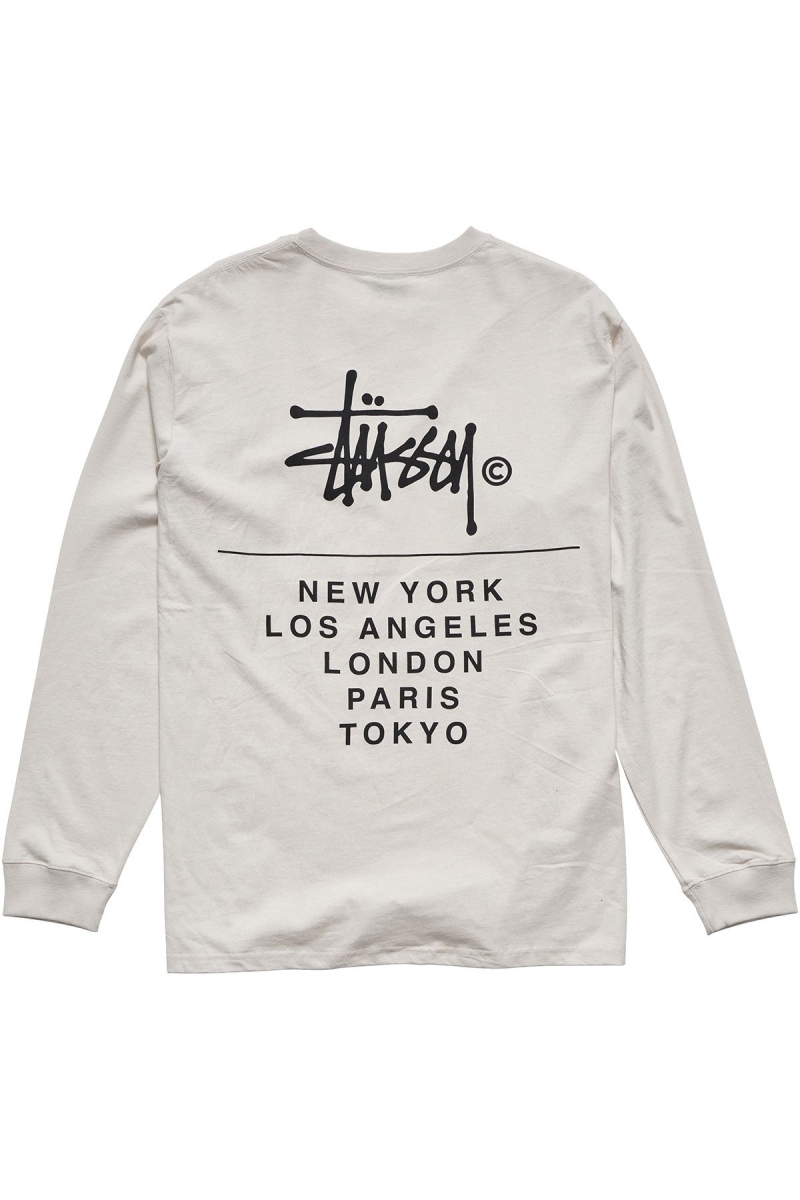 White Men's Stussy Cities Stack Sweatshirts | AU0000899