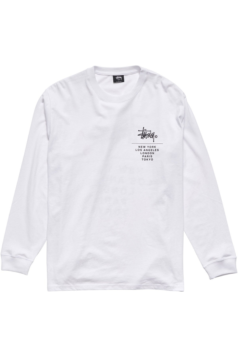 White Men's Stussy Cities Stack Sweatshirts | AU0000900