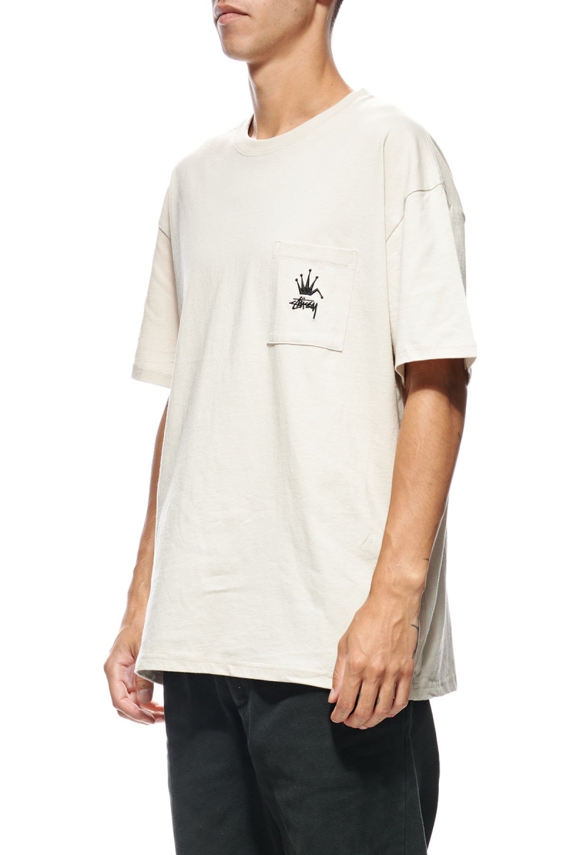 White Men's Stussy Crown Pocket SS T Shirts | AU0000147