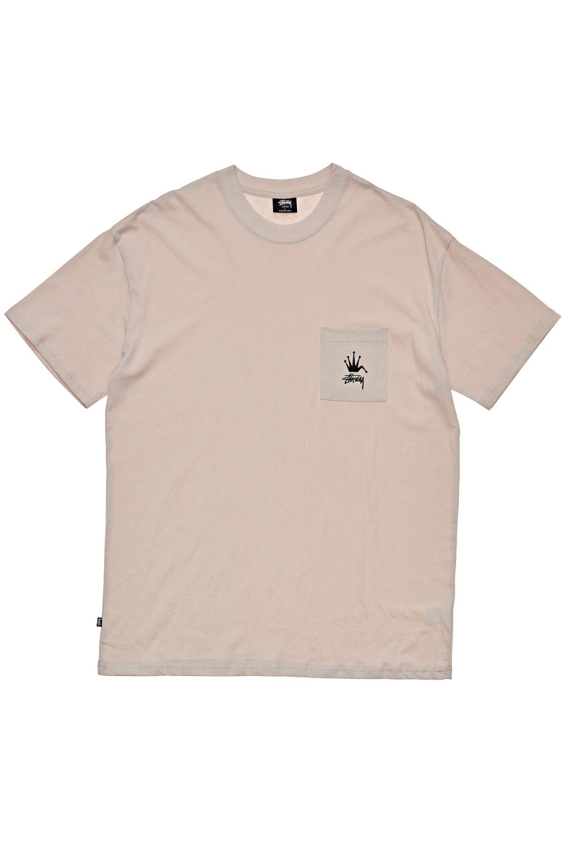 White Men\'s Stussy Crown Pocket SS T Shirts | AU0000147