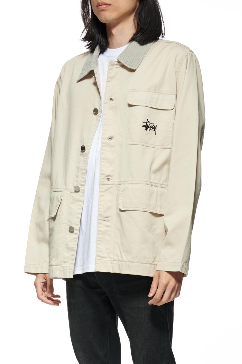 White Men's Stussy Denim Chore Coat Jackets | AU0000336