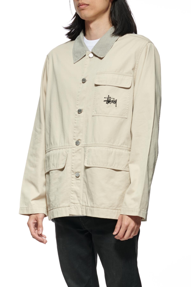 White Men's Stussy Denim Chore Coat Jackets | AU0000336