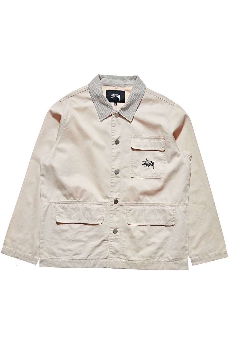 White Men\'s Stussy Denim Chore Coat Jackets | AU0000336