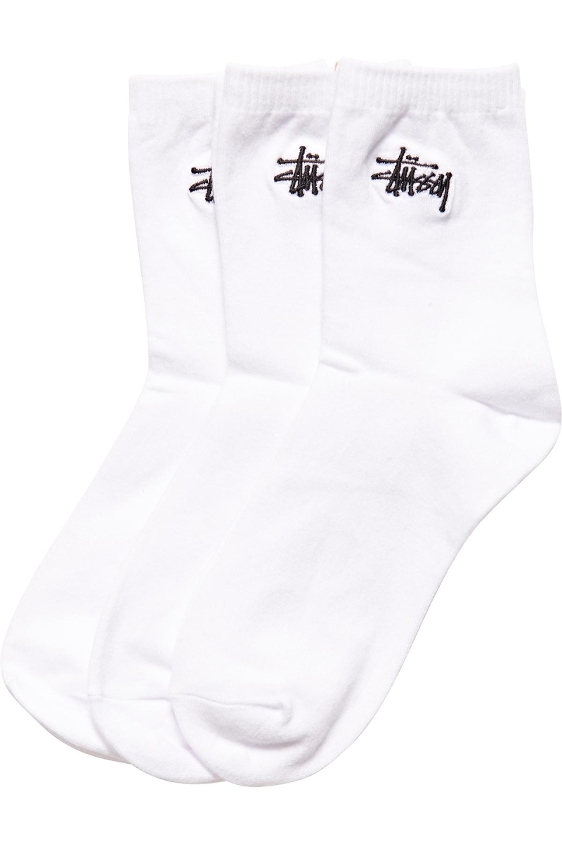 White Men\'s Stussy Graffiti Crew (3 Pack) Socks | AU0000724