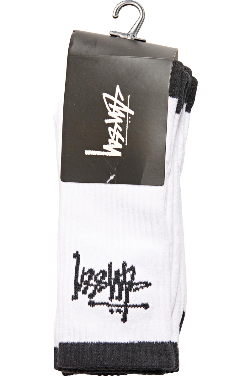 White Men's Stussy Graffiti Crew (3 Pack) Socks | AU0000727