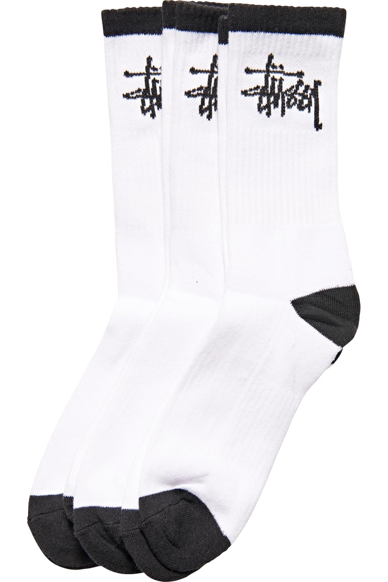 White Men\'s Stussy Graffiti Crew (3 Pack) Socks | AU0000727