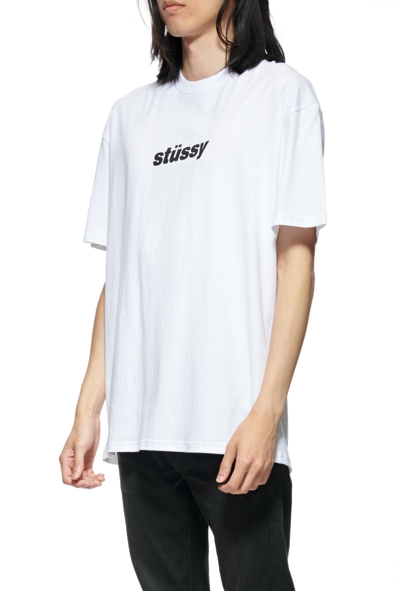 White Men's Stussy Italic College SS T Shirts | AU0000228