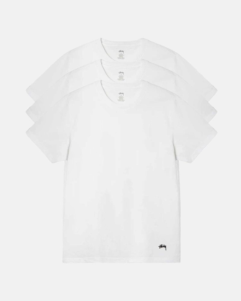 White Men\'s Stussy Pack Of 3 Tagless Cotton Jersey Undershirts | AU0001017