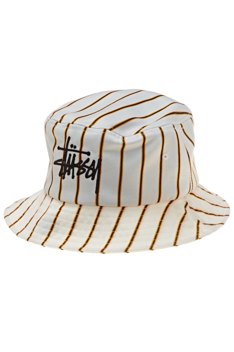 White Men\'s Stussy Pinstripe Graffiti Bucket Hats | AU0000474