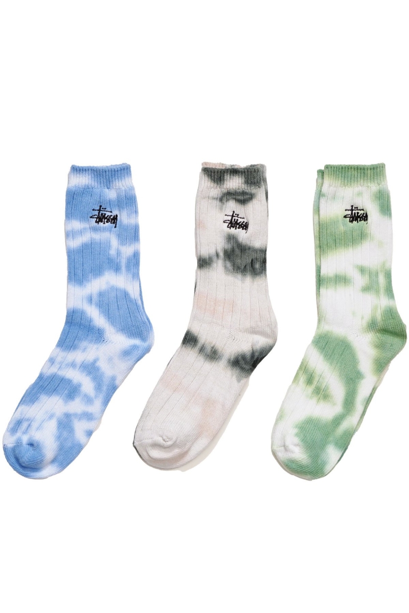 White Men\'s Stussy Rib Tiedye (3 Pack) Socks | AU0000743