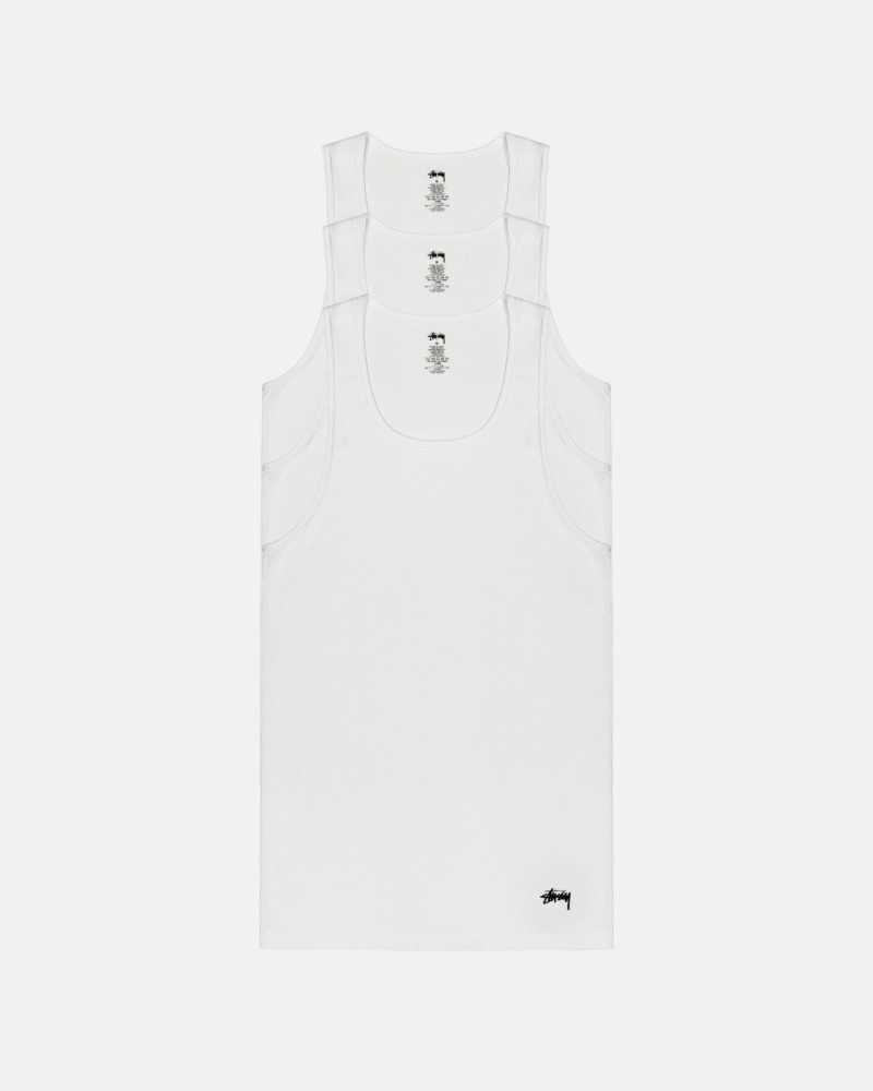 White Men\'s Stussy Ribbed Tank - 3 Pack Tanks | AU0000968