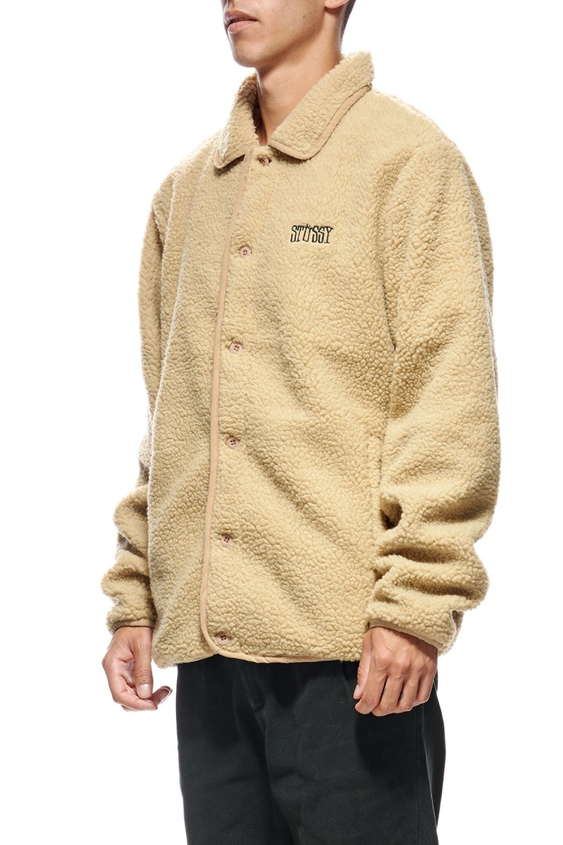 White Men's Stussy Sherpa Button Down Jackets | AU0000359