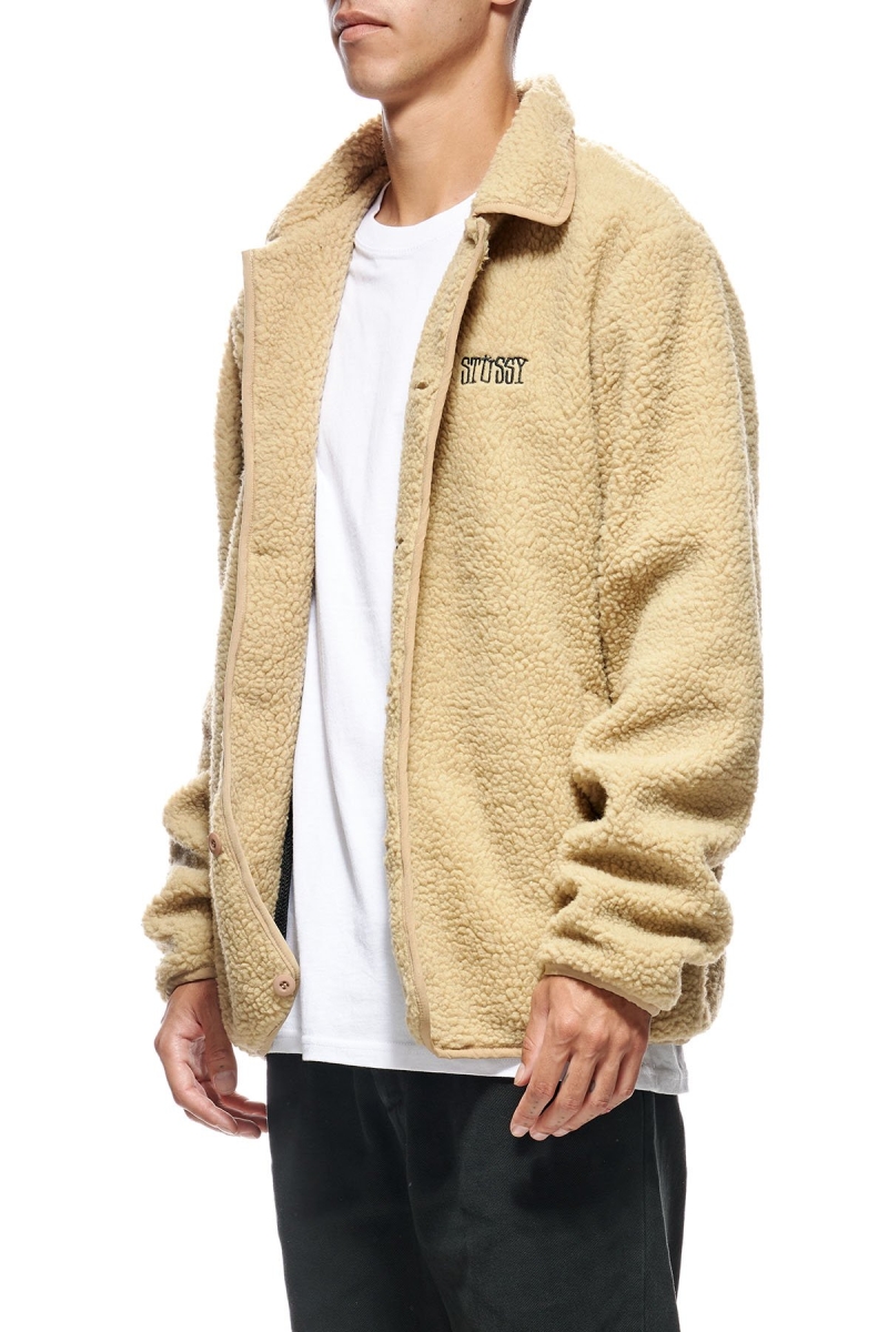 White Men's Stussy Sherpa Button Down Jackets | AU0000359