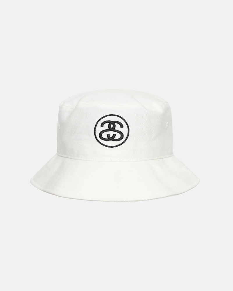 White Men\'s Stussy Ss Link Deep Bucket Hats | AU0000475