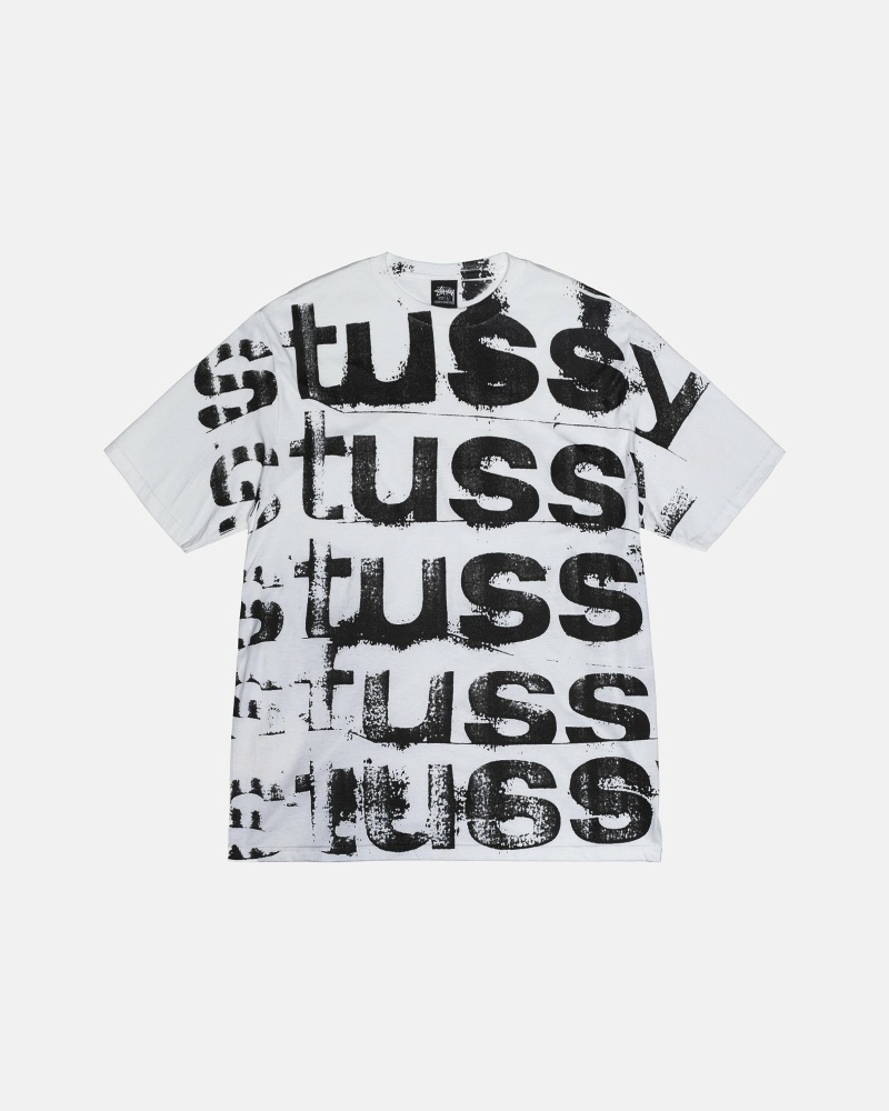 White Men\'s Stussy Stamp T Shirts | AU0000269