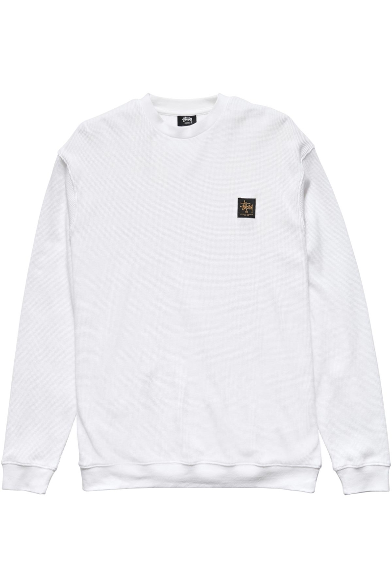 White Men\'s Stussy Workwear Waffle Crew Sweaters | AU0000866