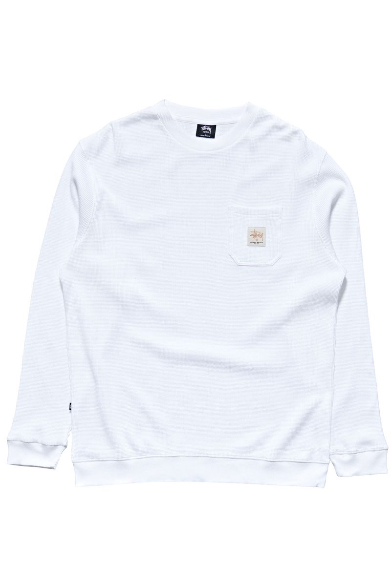 White Men\'s Stussy Workwear Waffle Crew Sweaters | AU0000867