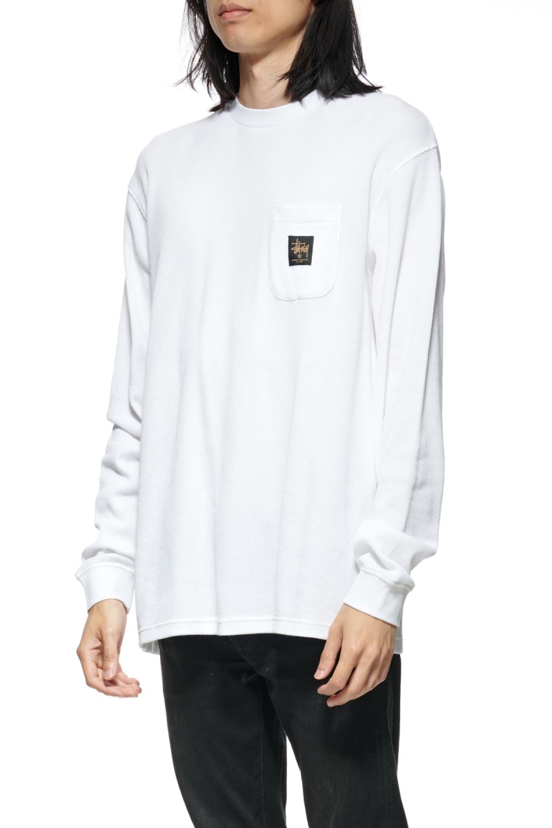 White Men's Stussy Workwear Waffle Sweatshirts | AU0000961